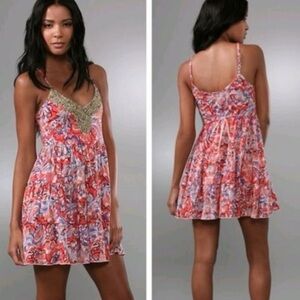 Floral Print Dress with Lace Trim